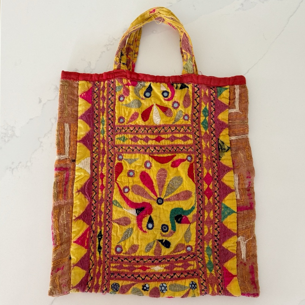 Vintage Made in India 100% Pure Cotton Hand Woven Thread Embroidery Tote…